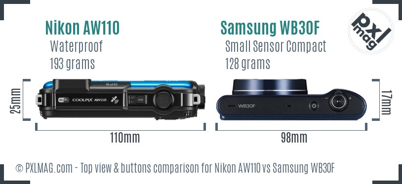 Nikon AW110 vs Samsung WB30F top view buttons comparison