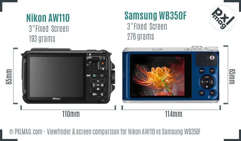 Nikon AW110 vs Samsung WB350F Screen and Viewfinder comparison