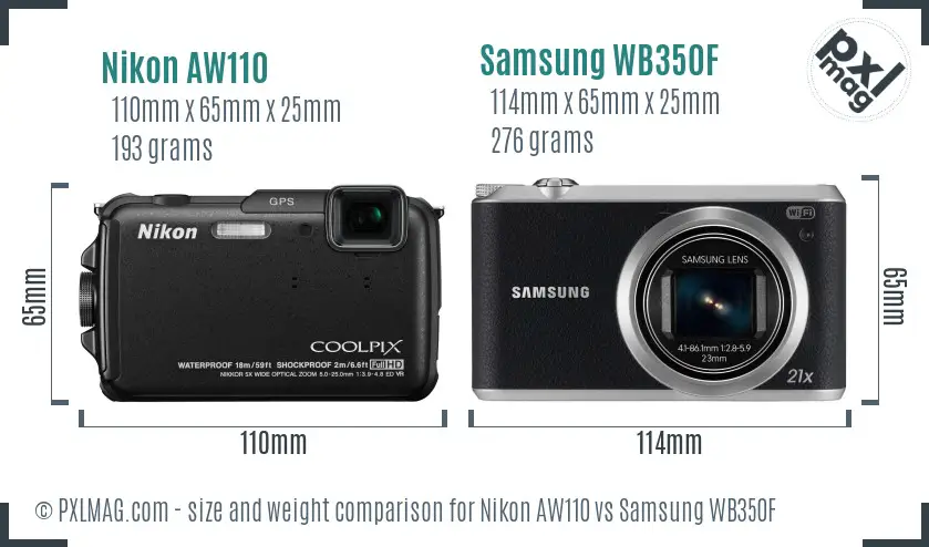 Nikon AW110 vs Samsung WB350F size comparison