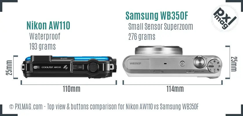 Nikon AW110 vs Samsung WB350F top view buttons comparison