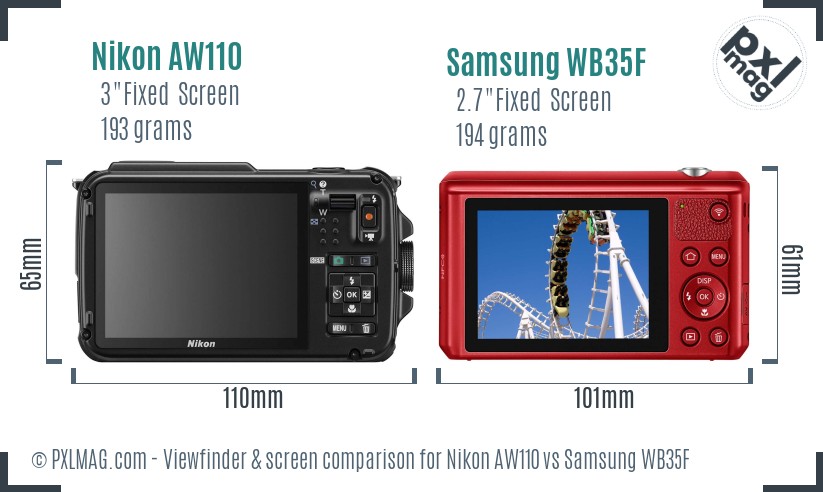 Nikon AW110 vs Samsung WB35F Screen and Viewfinder comparison