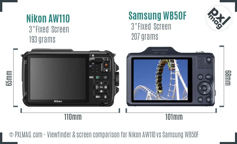 Nikon AW110 vs Samsung WB50F Screen and Viewfinder comparison Nikon AW110 vs Samsung WB50F Screen and Viewfinder comparison