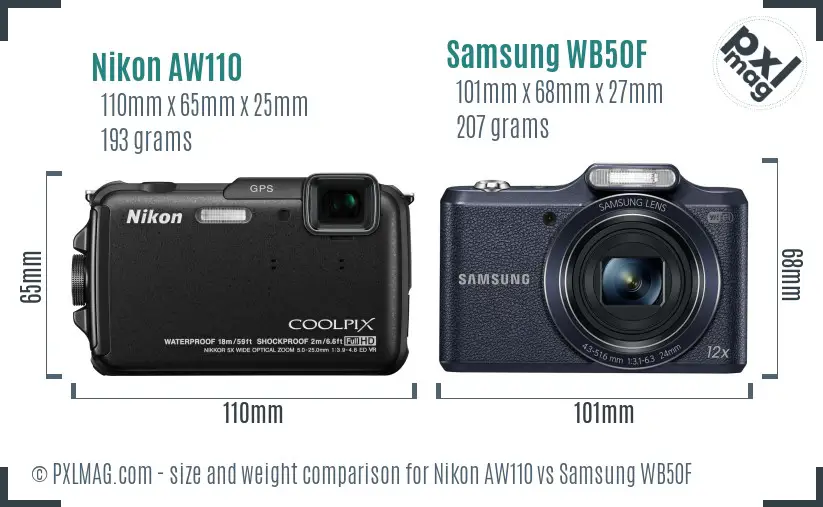 Nikon AW110 vs Samsung WB50F size comparison Nikon AW110 vs Samsung WB50F size comparison