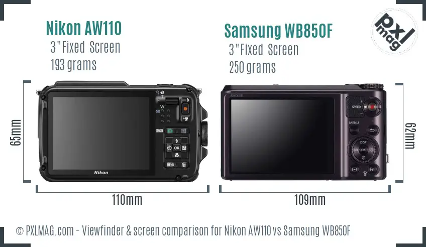 Nikon AW110 vs Samsung WB850F Screen and Viewfinder comparison