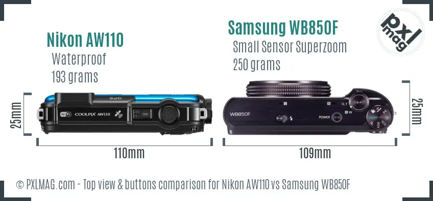 Nikon AW110 vs Samsung WB850F top view buttons comparison