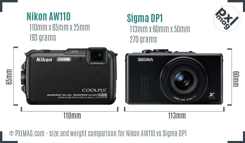 Nikon AW110 vs Sigma DP1 size comparison