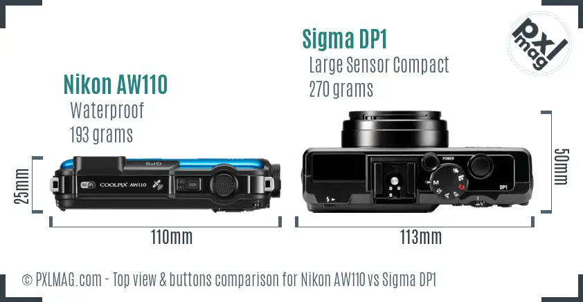 Nikon AW110 vs Sigma DP1 top view buttons comparison