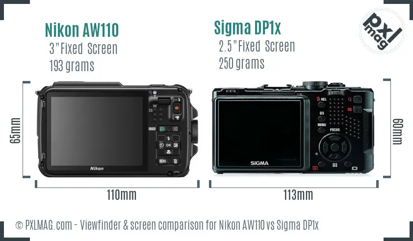 Nikon AW110 vs Sigma DP1x Screen and Viewfinder comparison