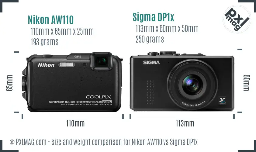 Nikon AW110 vs Sigma DP1x size comparison