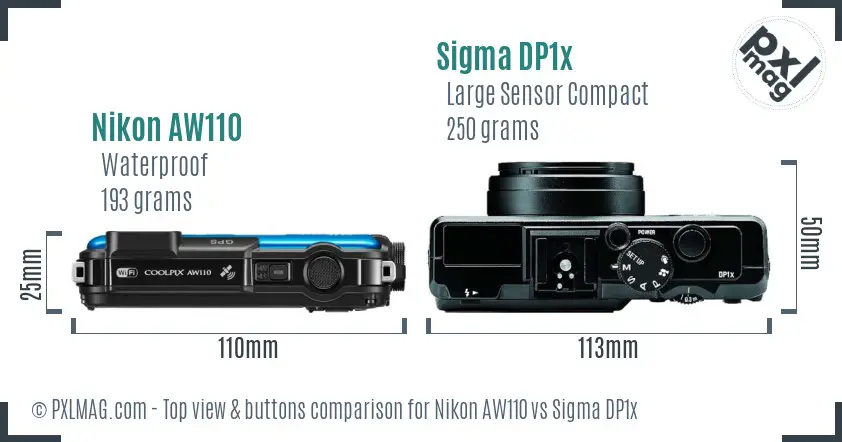 Nikon AW110 vs Sigma DP1x top view buttons comparison