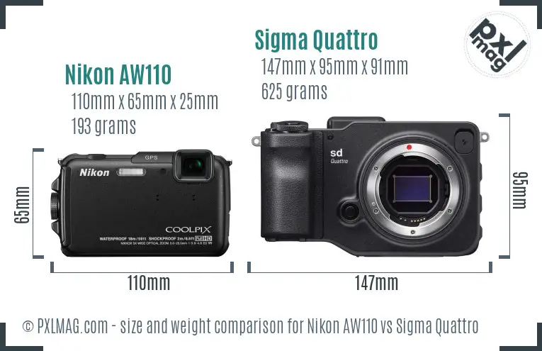 Nikon AW110 vs Sigma Quattro size comparison