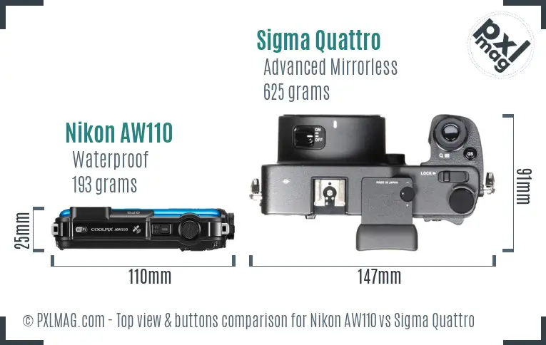 Nikon AW110 vs Sigma Quattro top view buttons comparison