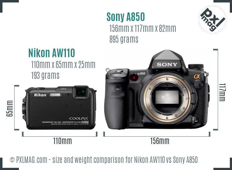 Nikon AW110 vs Sony A850 size comparison