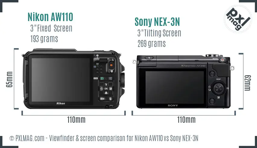 Nikon AW110 vs Sony NEX-3N Screen and Viewfinder comparison