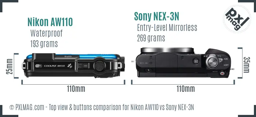 Nikon AW110 vs Sony NEX-3N top view buttons comparison