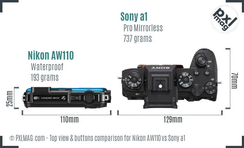 Nikon AW110 vs Sony a1 top view buttons comparison