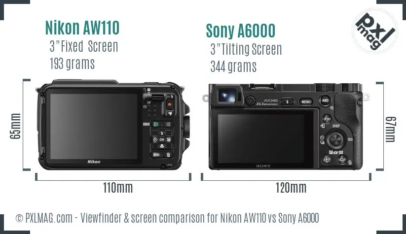 Nikon AW110 vs Sony A6000 Screen and Viewfinder comparison