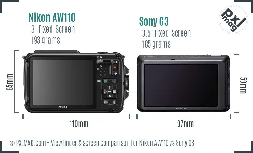 Nikon AW110 vs Sony G3 Screen and Viewfinder comparison