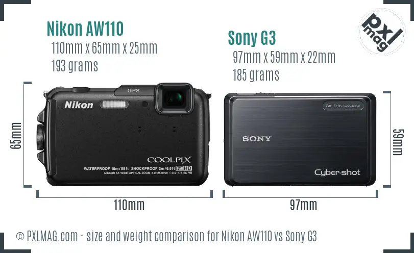 Nikon AW110 vs Sony G3 size comparison