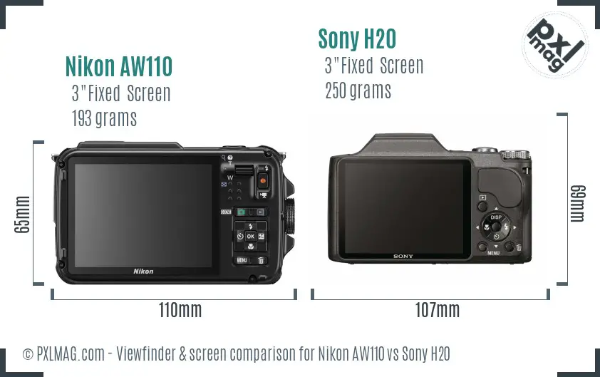 Nikon AW110 vs Sony H20 Screen and Viewfinder comparison