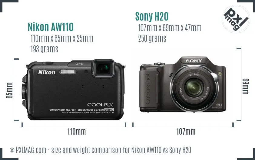 Nikon AW110 vs Sony H20 size comparison