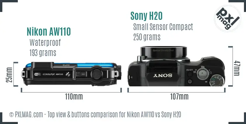 Nikon AW110 vs Sony H20 top view buttons comparison