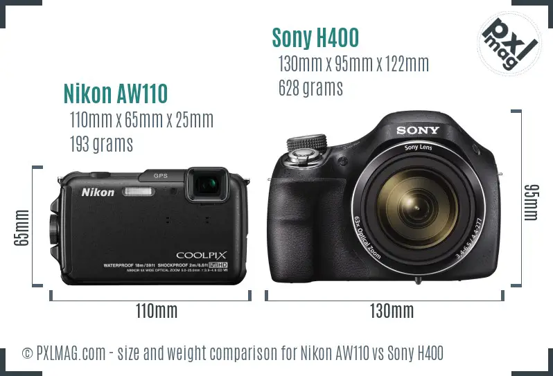 Nikon AW110 vs Sony H400 size comparison