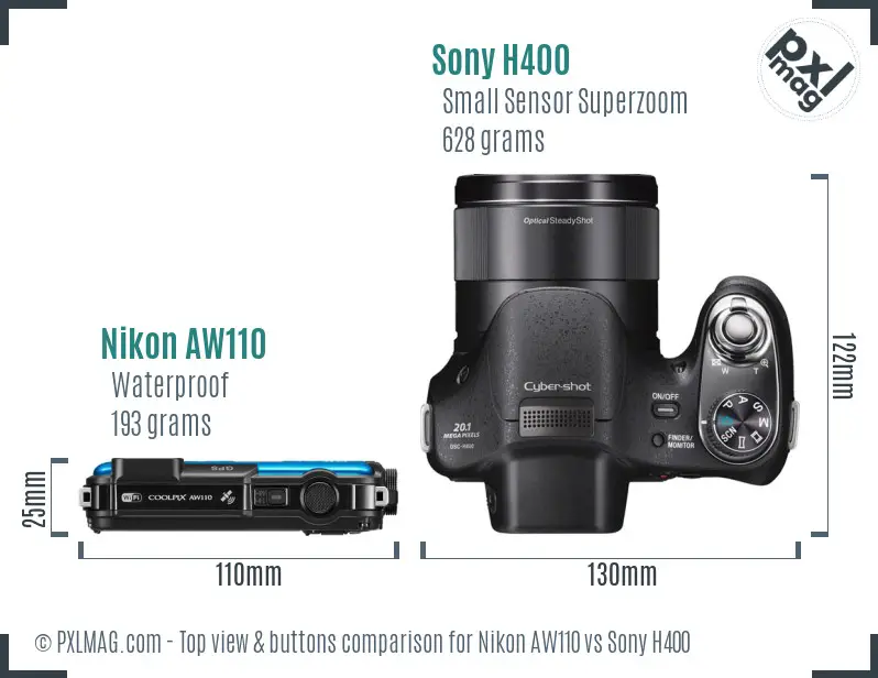 Nikon AW110 vs Sony H400 top view buttons comparison