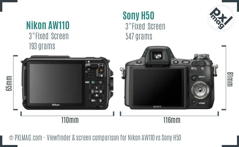 Nikon AW110 vs Sony H50 Screen and Viewfinder comparison Nikon AW110 vs Sony H50 Screen and Viewfinder comparison