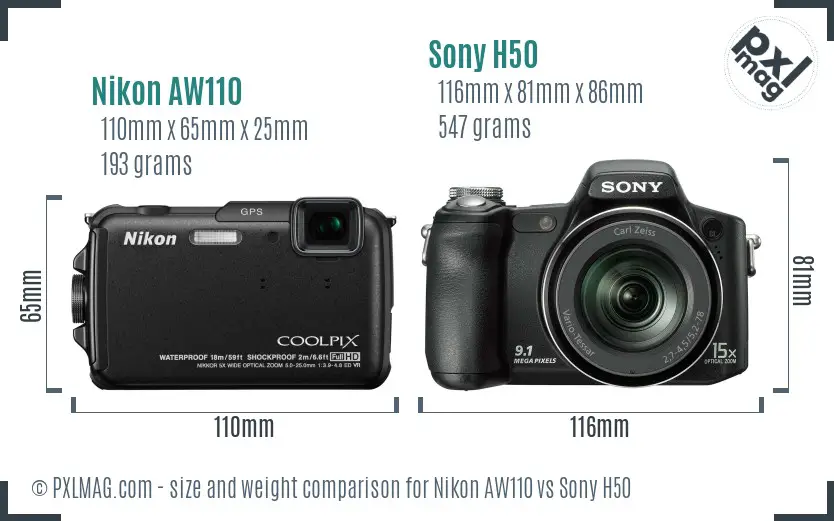 Nikon AW110 vs Sony H50 size comparison Nikon AW110 vs Sony H50 size comparison