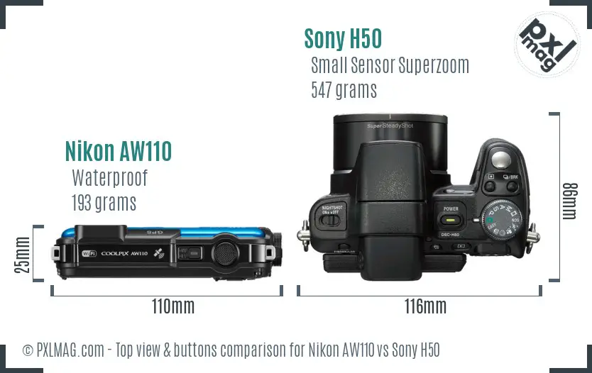 Nikon AW110 vs Sony H50 top view buttons comparison Nikon AW110 vs Sony H50 top view buttons comparison