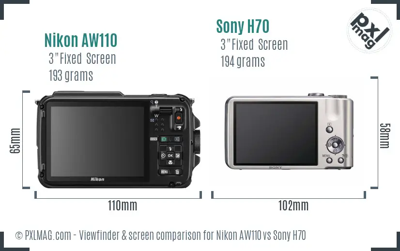 Nikon AW110 vs Sony H70 Screen and Viewfinder comparison