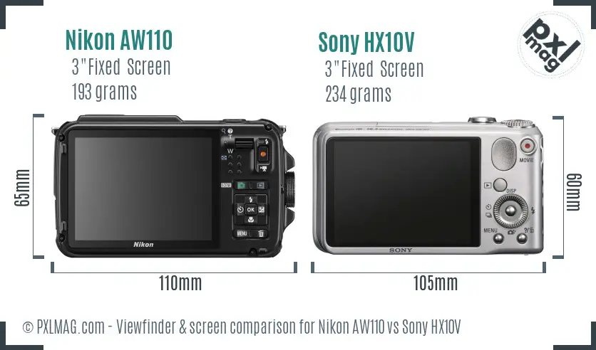 Nikon AW110 vs Sony HX10V Screen and Viewfinder comparison