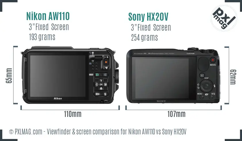 Nikon AW110 vs Sony HX20V Screen and Viewfinder comparison
