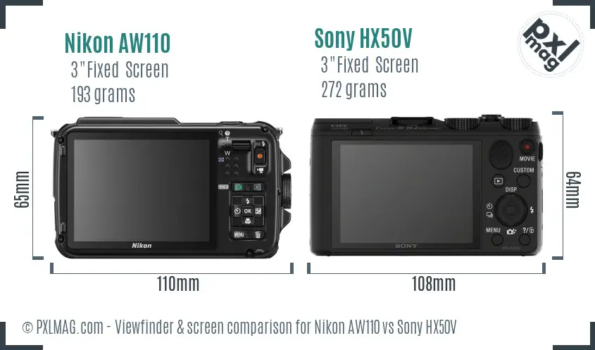 Nikon AW110 vs Sony HX50V Screen and Viewfinder comparison