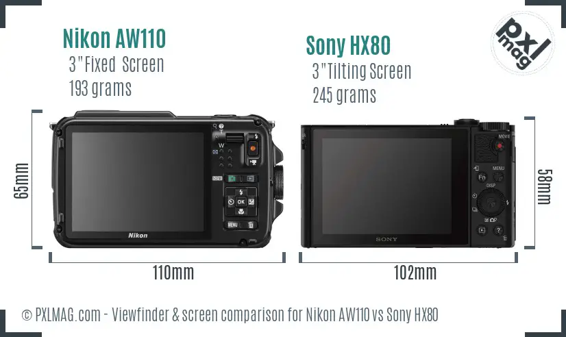 Nikon AW110 vs Sony HX80 Screen and Viewfinder comparison