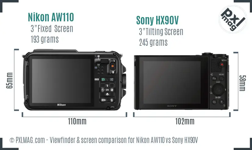 Nikon AW110 vs Sony HX90V Screen and Viewfinder comparison