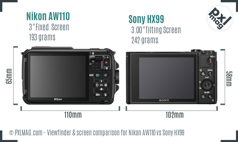 Nikon AW110 vs Sony HX99 Screen and Viewfinder comparison