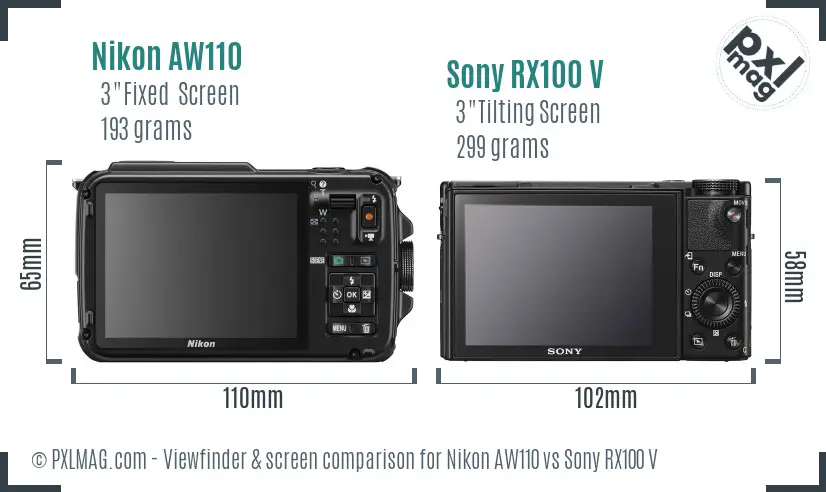 Nikon AW110 vs Sony RX100 V Screen and Viewfinder comparison