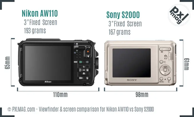 Nikon AW110 vs Sony S2000 Screen and Viewfinder comparison