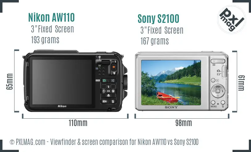 Nikon AW110 vs Sony S2100 Screen and Viewfinder comparison