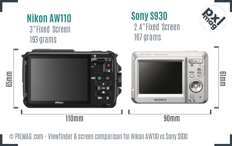 Nikon AW110 vs Sony S930 Screen and Viewfinder comparison