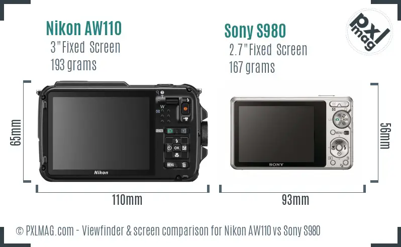 Nikon AW110 vs Sony S980 Screen and Viewfinder comparison