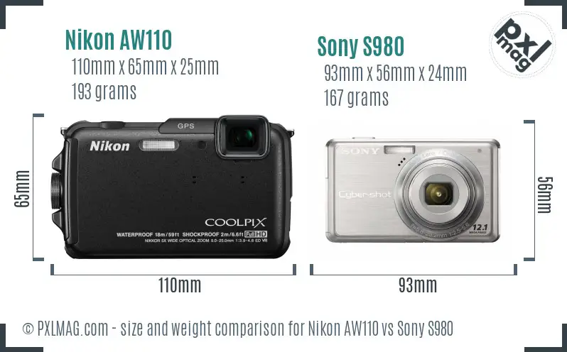 Nikon AW110 vs Sony S980 size comparison