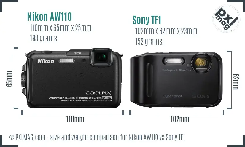 Nikon AW110 vs Sony TF1 size comparison