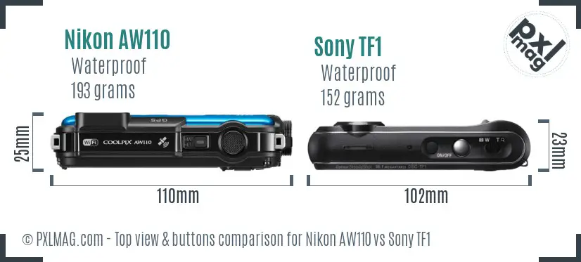 Nikon AW110 vs Sony TF1 top view buttons comparison