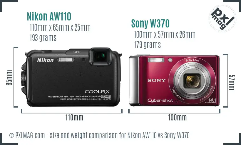 Nikon AW110 vs Sony W370 size comparison