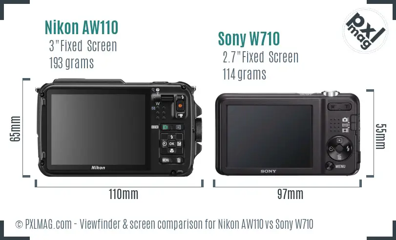 Nikon AW110 vs Sony W710 Screen and Viewfinder comparison
