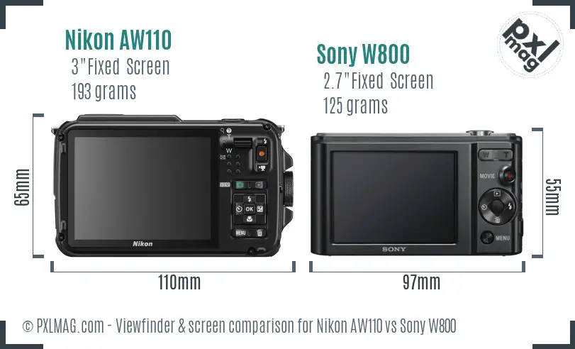 Nikon AW110 vs Sony W800 Screen and Viewfinder comparison