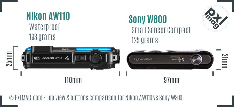 Nikon AW110 vs Sony W800 top view buttons comparison